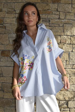 Zeta Otto Floral Bouquet Shirt Pinstripe 